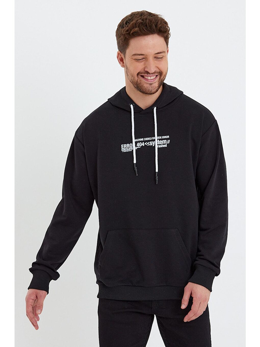 Siyah Erkek Kapüşonlu Sweatshirt-3