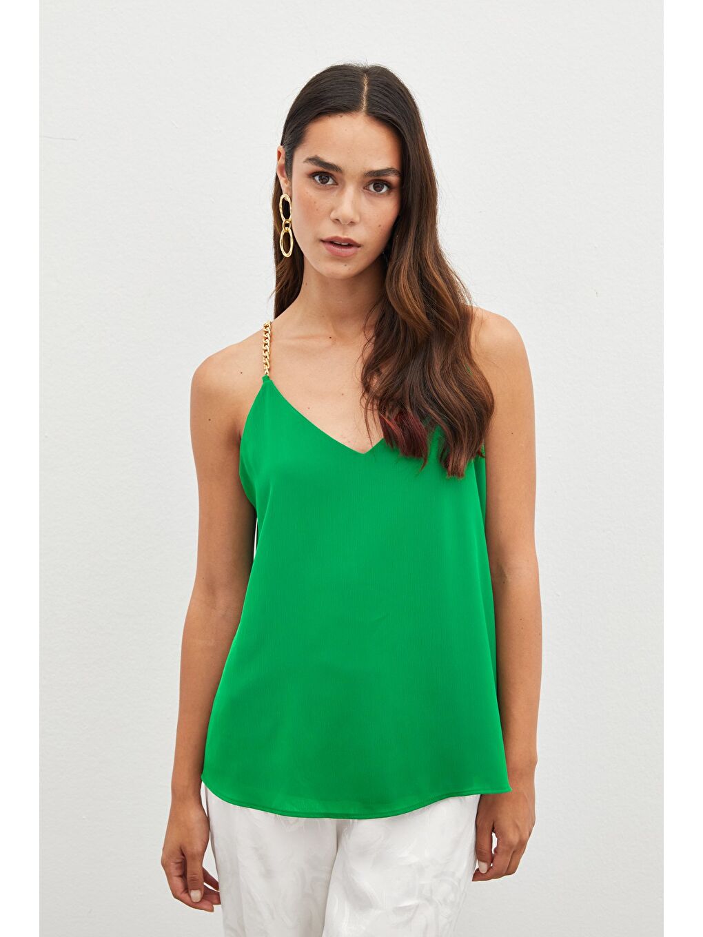 Zincir Askılı Salaş Bluz - Yeşil-1