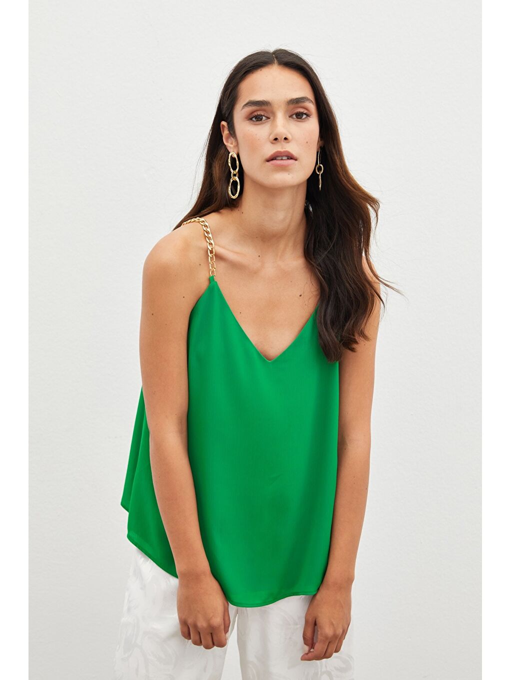 Zincir Askılı Salaş Bluz - Yeşil-2