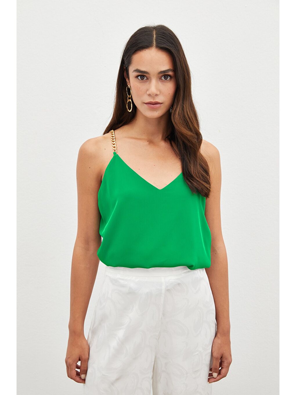 Zincir Askılı Salaş Bluz - Yeşil-3