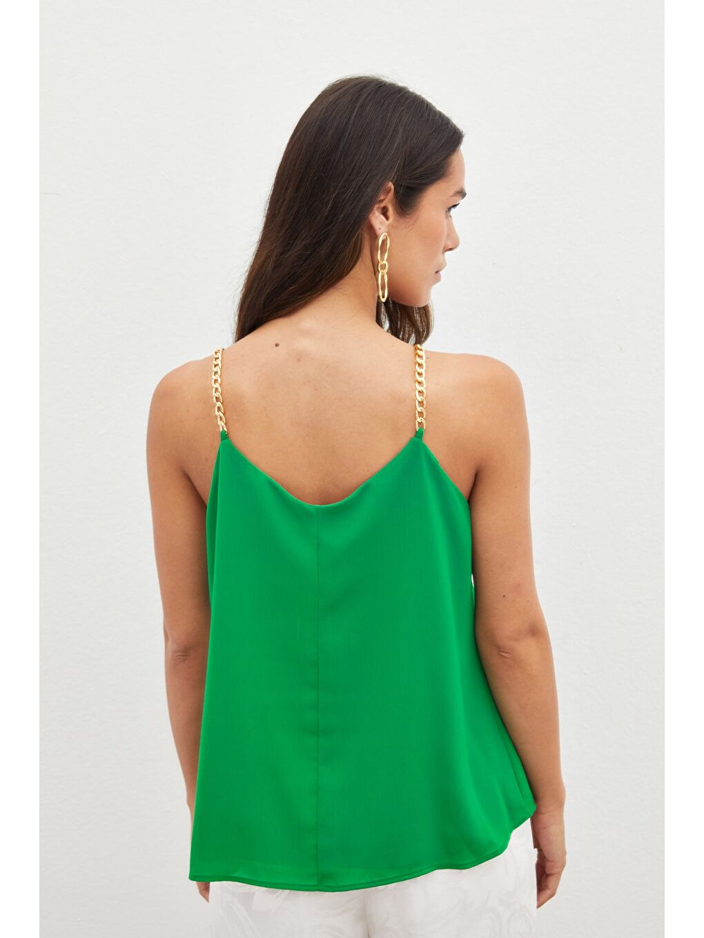 Zincir Askılı Salaş Bluz - Yeşil-4