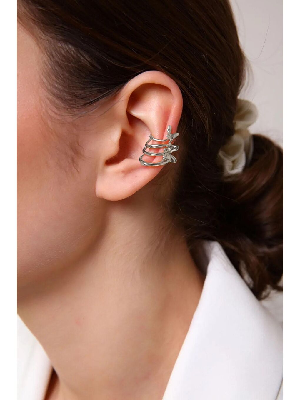 Aurrari Gümüş Kaplama Kelebekli Sıkıştırılabilir Earcuff Küpe