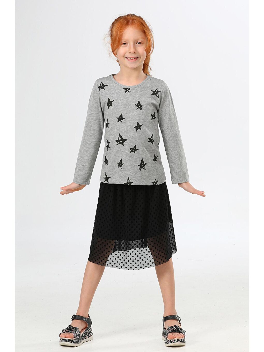 Gri Star Tunik+Tüllü Skirt Takım