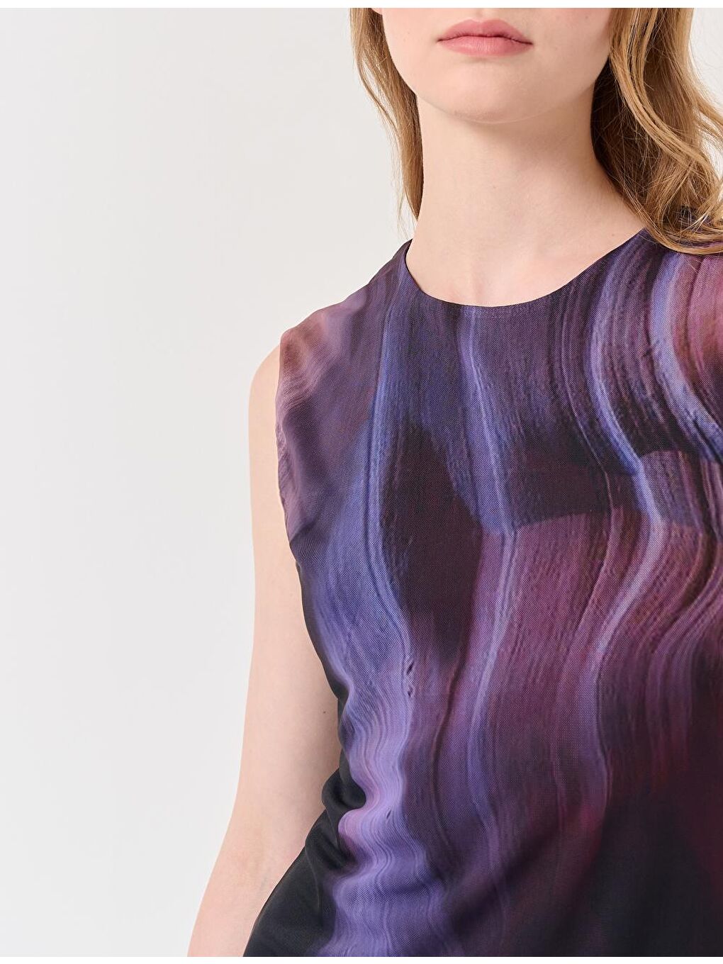 Koyu Mor Bisiklet Yaka Desenli Midi Elbise-1