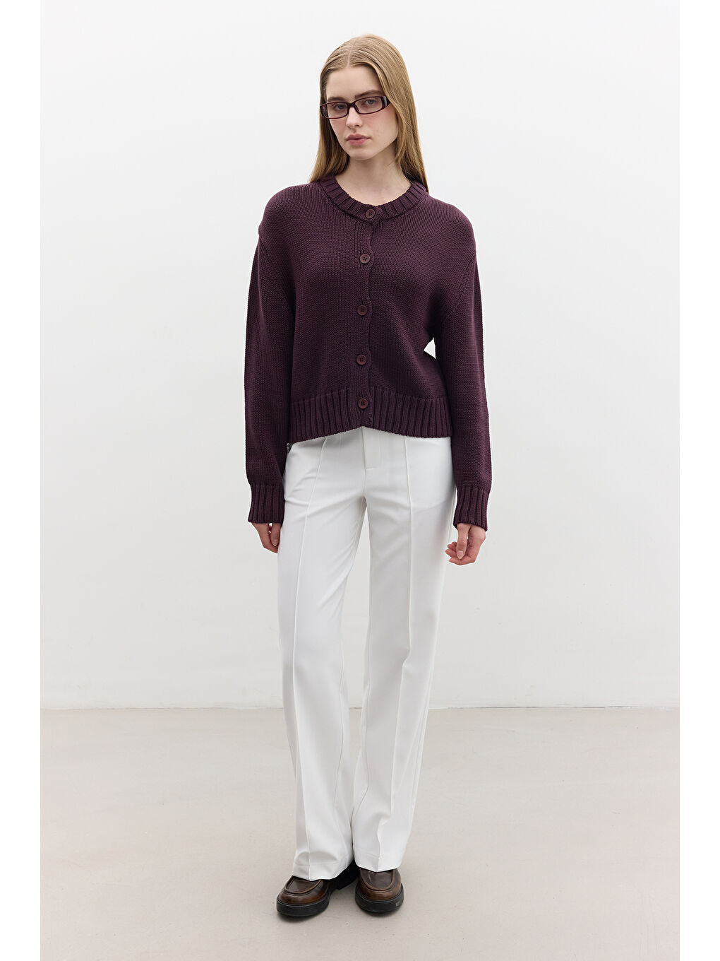 Pamuklu Triko Hırka Mor-1