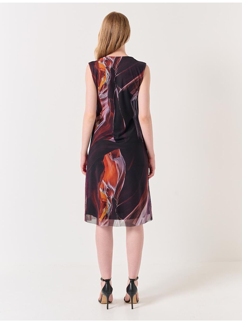 Koyu Mor Bisiklet Yaka Desenli Midi Elbise-4