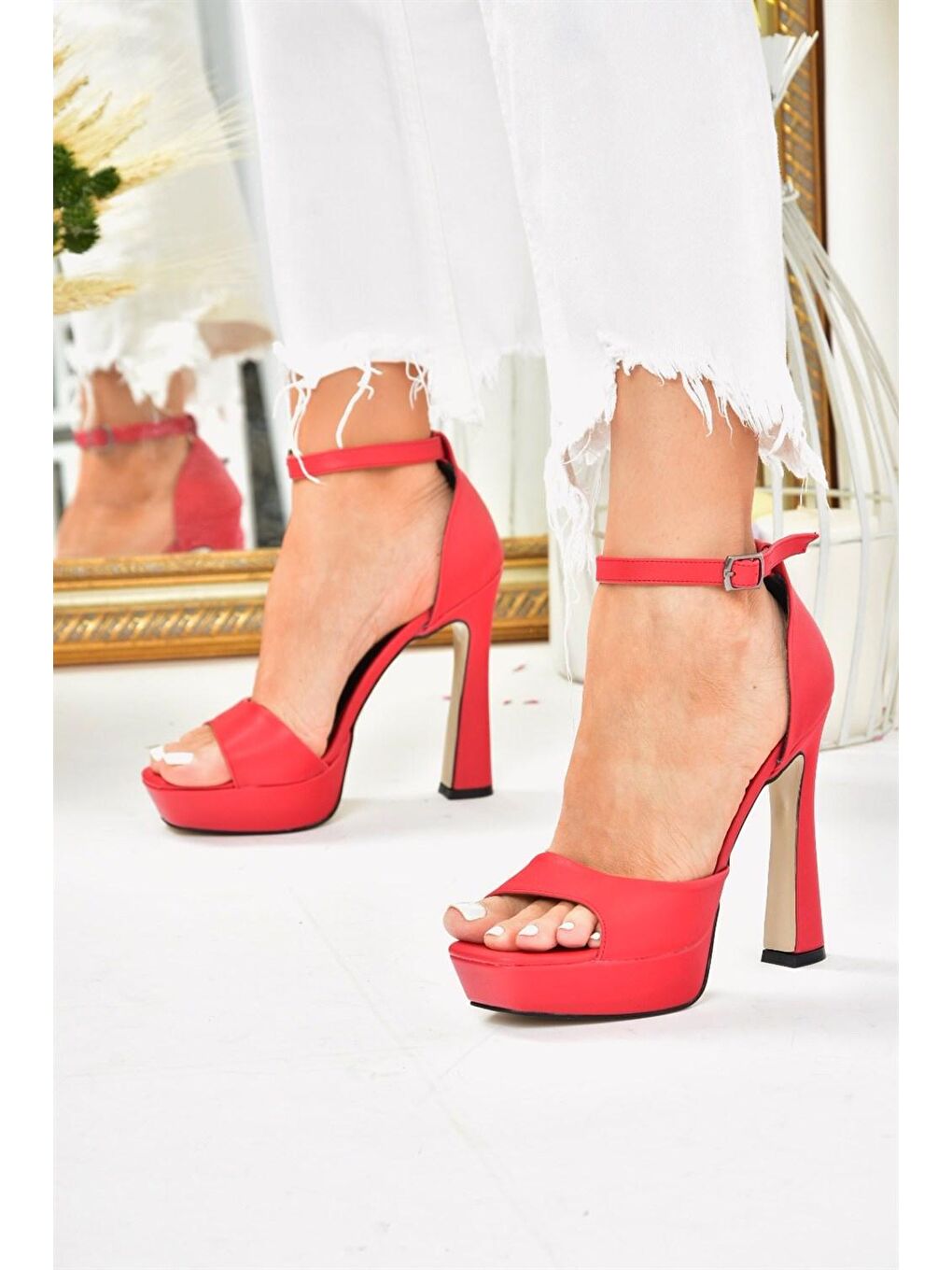 Kırmızı Platform Kalın Topuklu Kadın Ayakkabı K404580109-2
