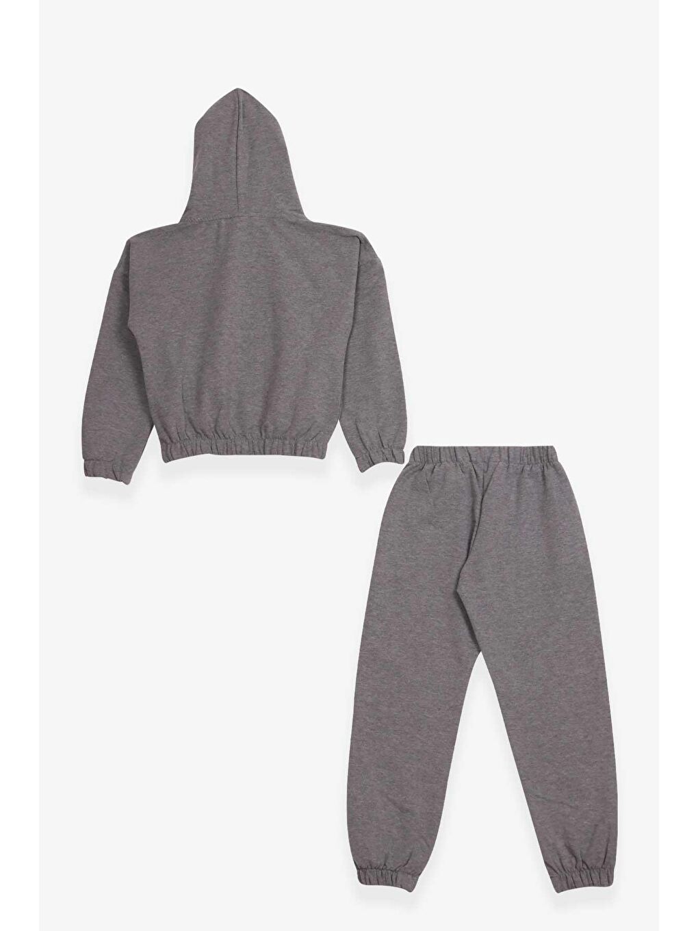 Kiz Çocuk Esofman Takimi Simli Yazi Baskili Koyu Gri Melanj (8-14 Yaş)-4