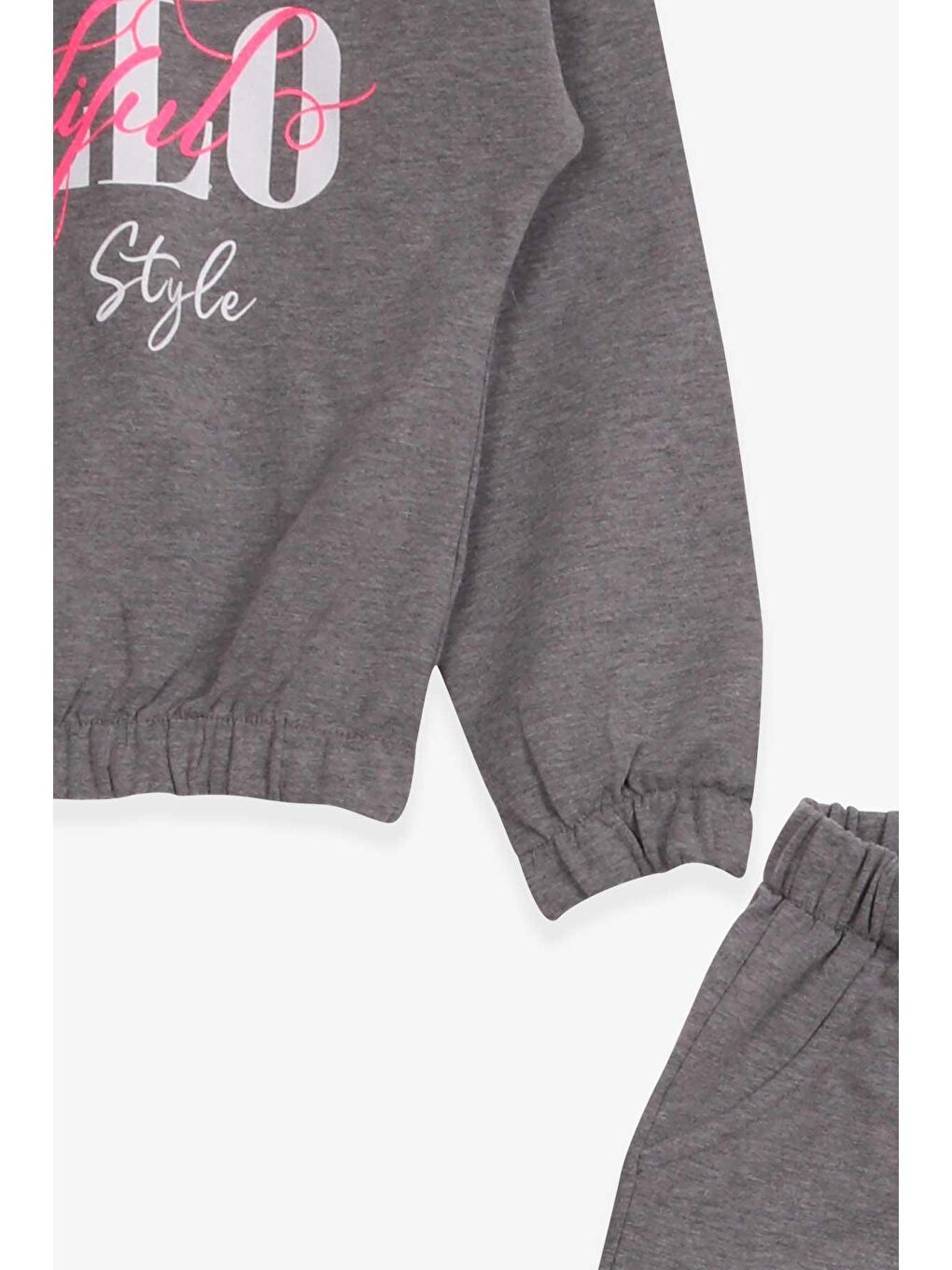 Kiz Çocuk Esofman Takimi Simli Yazi Baskili Koyu Gri Melanj (8-14 Yaş)-5