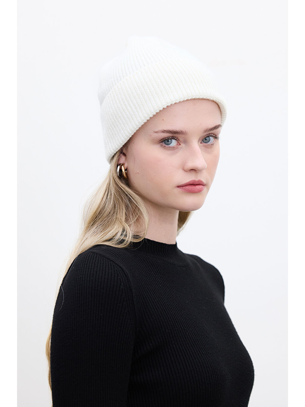 Fitilli Örgü Bere Ekru-2