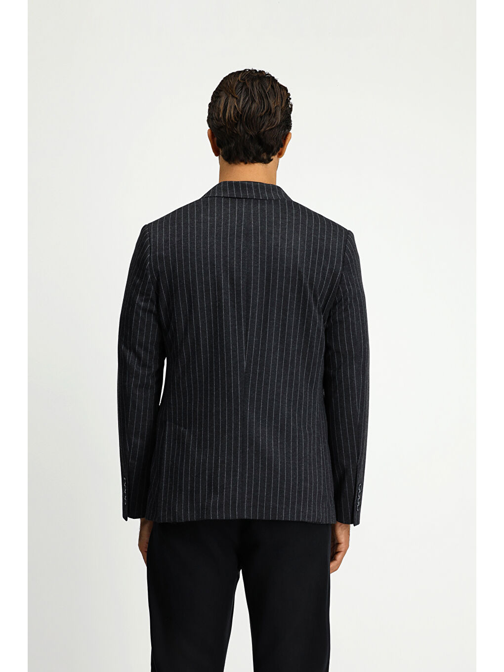 Antrasit 6 Drop Regular Fit Standart Kesim Çizgili Örme Kruvaze Ceket-4