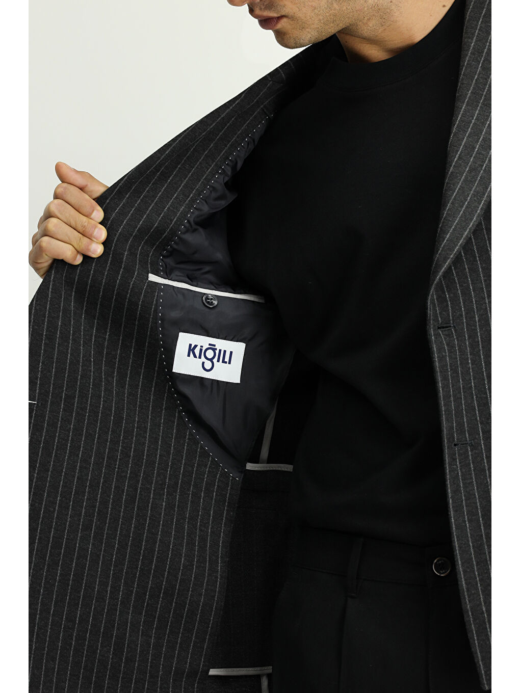 Antrasit 6 Drop Regular Fit Standart Kesim Çizgili Örme Kruvaze Ceket-6