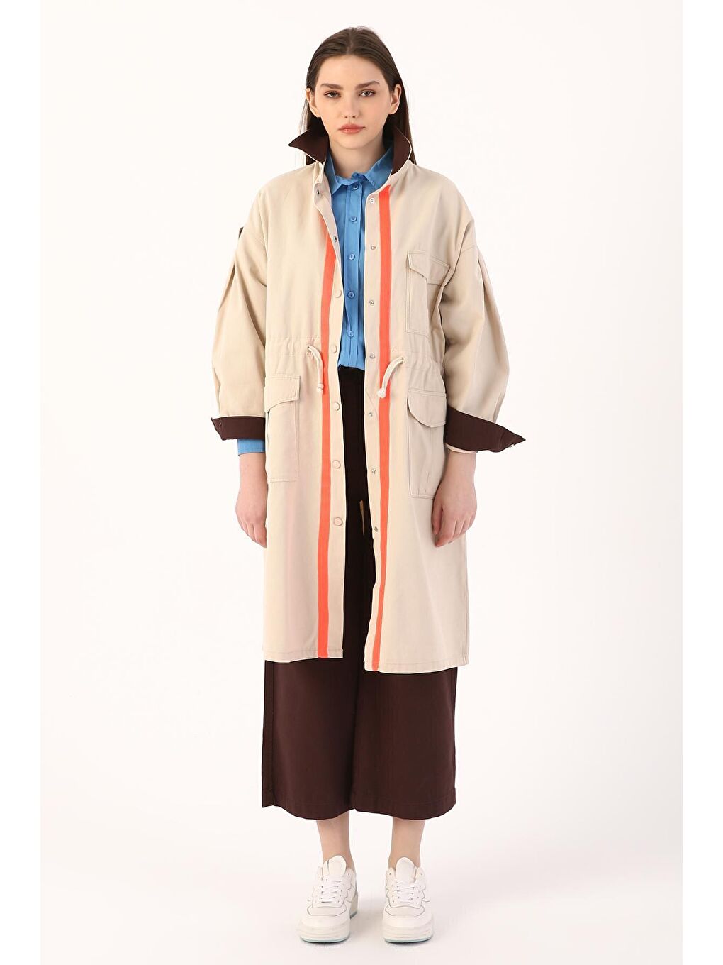 Kum Beji %100 Pamuk Neon Detaylı Çıtçıtlı Spor Trençkot-1