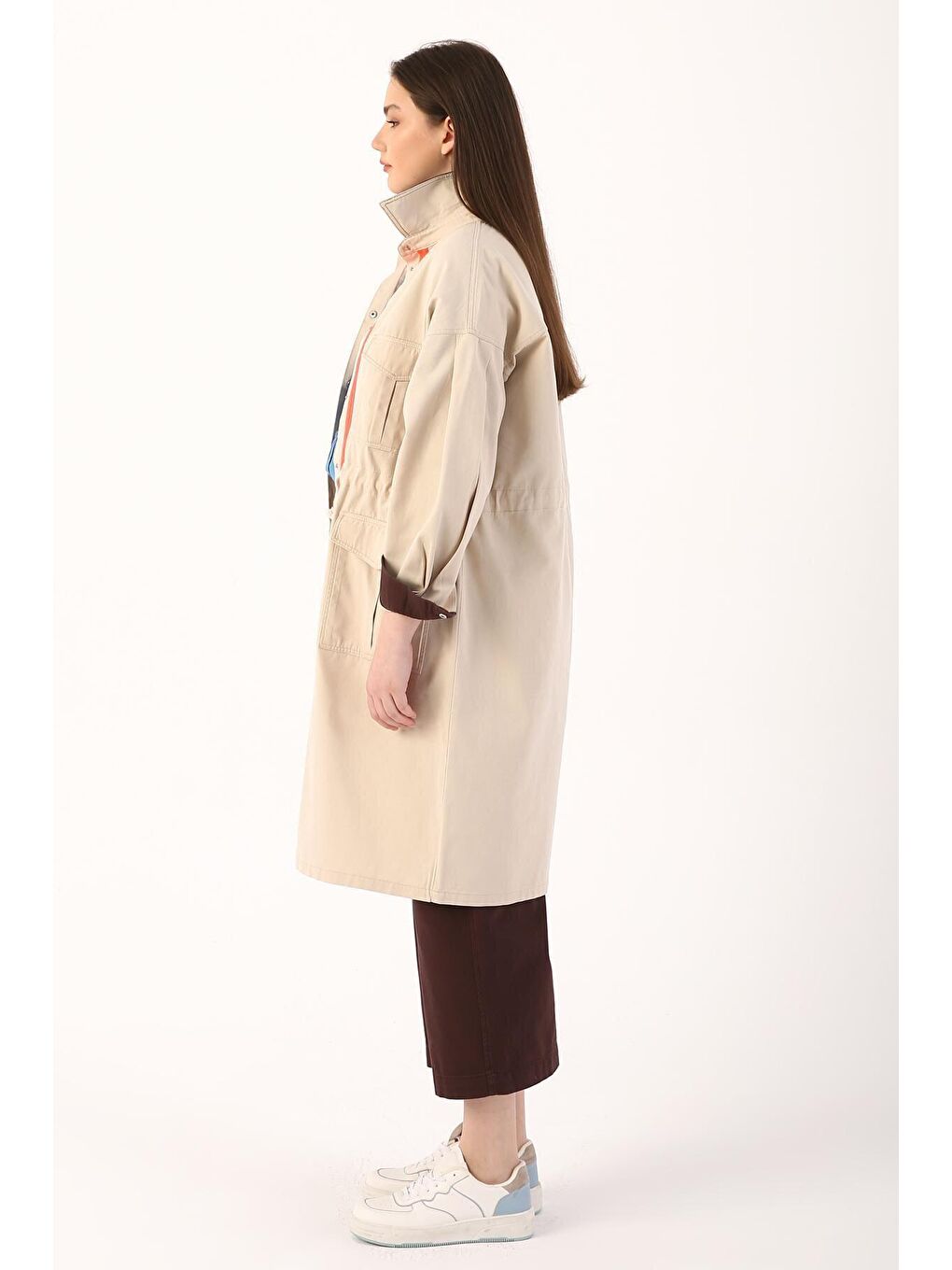 Kum Beji %100 Pamuk Neon Detaylı Çıtçıtlı Spor Trençkot-2