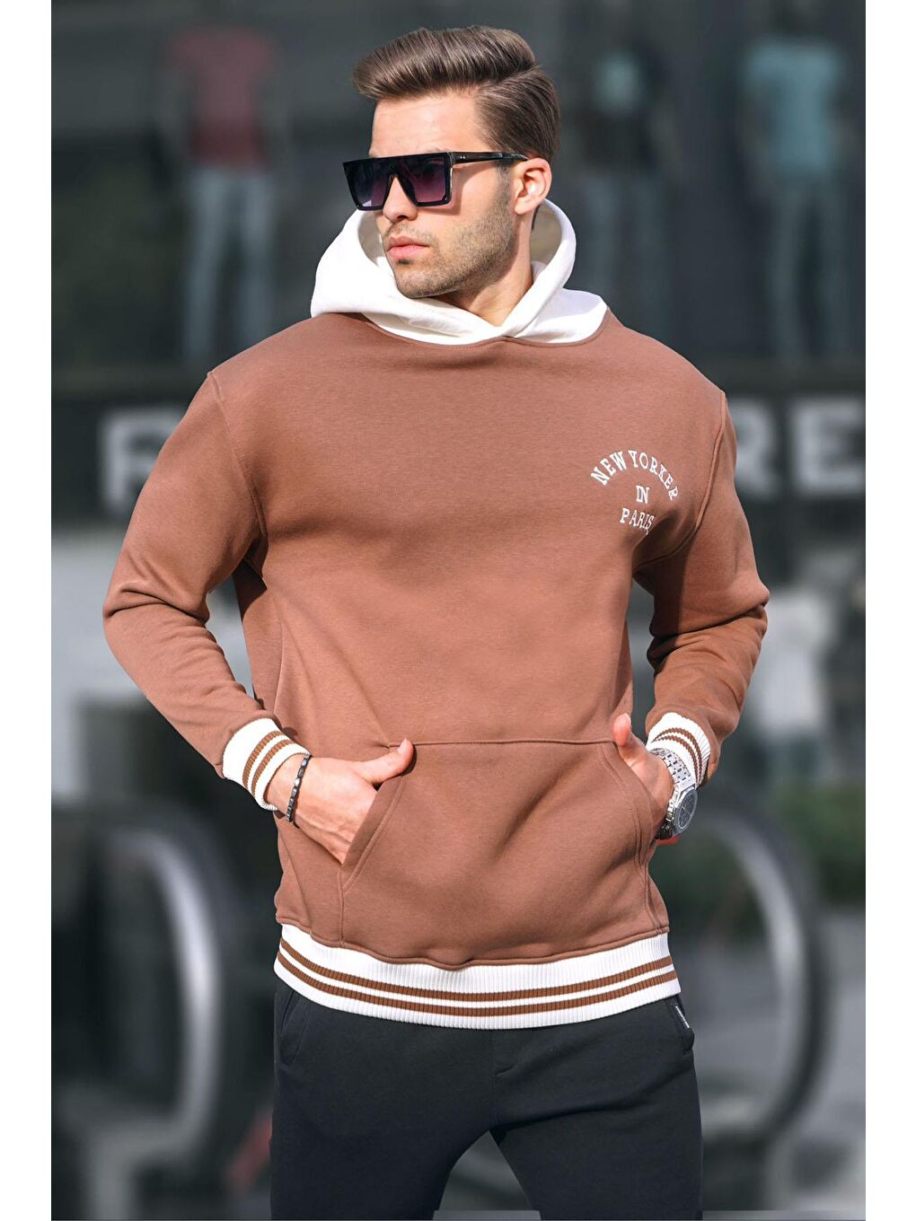 Madmext Kahverengi Oversize Kapüşonlu Sweatshirt 6139