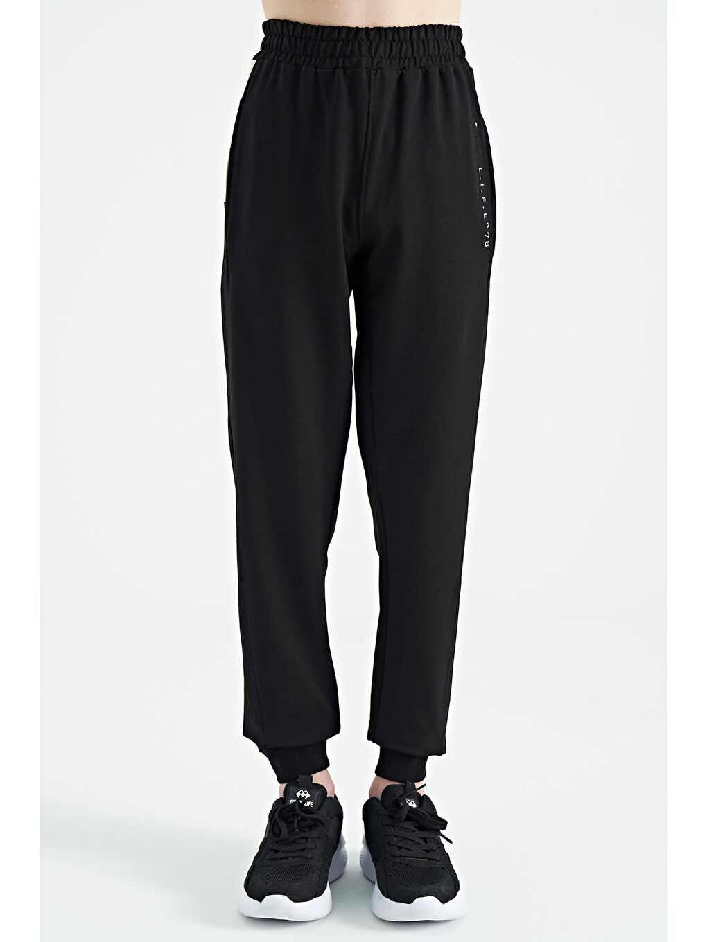 Siyah Yan Şerit Renk Bloklu Standart Kalıp Jogger Erkek Çocuk Eşofman Alt - 11063