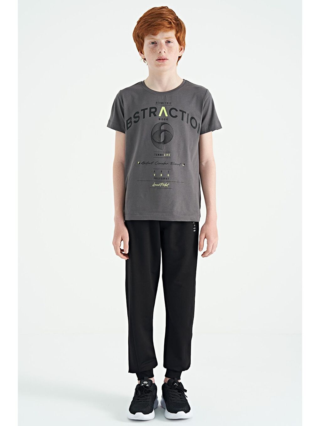 Siyah Yan Şerit Renk Bloklu Standart Kalıp Jogger Erkek Çocuk Eşofman Alt - 11063-1