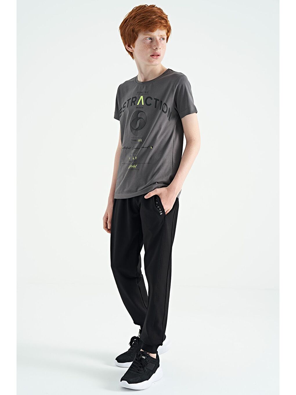 Siyah Yan Şerit Renk Bloklu Standart Kalıp Jogger Erkek Çocuk Eşofman Alt - 11063-3