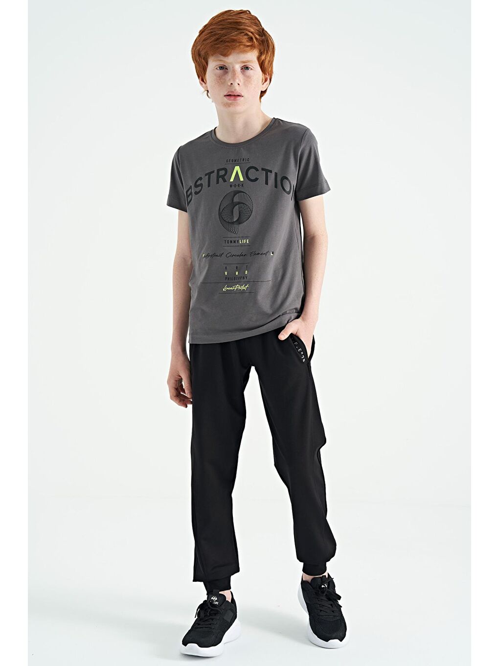 Siyah Yan Şerit Renk Bloklu Standart Kalıp Jogger Erkek Çocuk Eşofman Alt - 11063-4