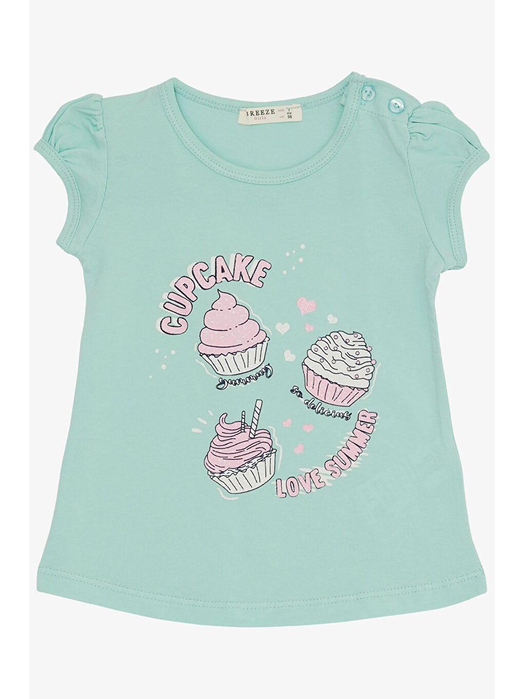 Breeze Su Yeşili Kız Çocuk Kapri Taytlı Takım Yaz Temalı Cupcake Baskılı Su Yeşili (1.5-5 Yaş) - 5