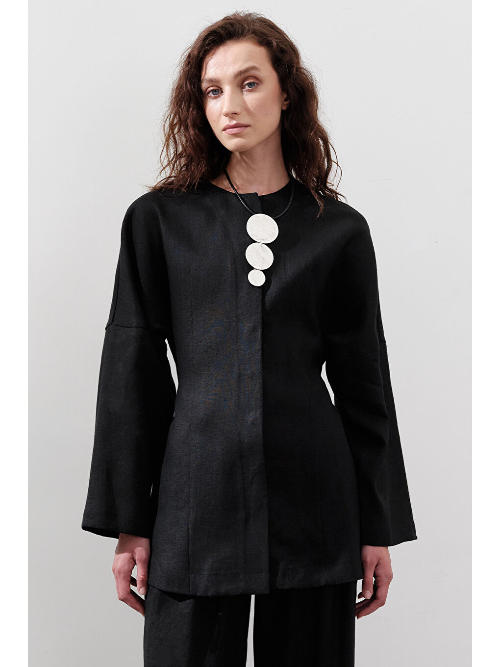 Keten Oturtmalı Ceket Siyah