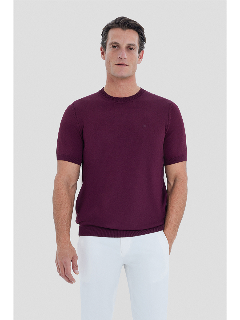 Erkek Bordo Dar Kesim Slim Fit Viskon Triko Bisiklet Yaka Tişört
