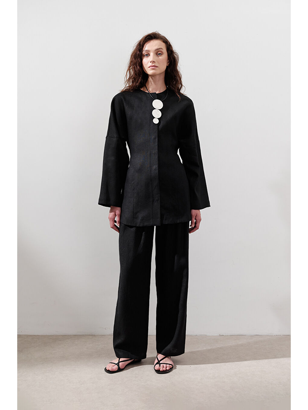 Keten Oturtmalı Ceket Siyah-1