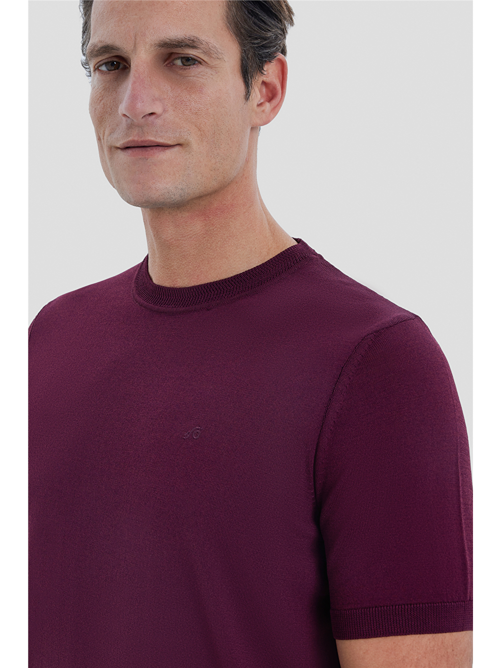 Erkek Bordo Dar Kesim Slim Fit Viskon Triko Bisiklet Yaka Tişört-3