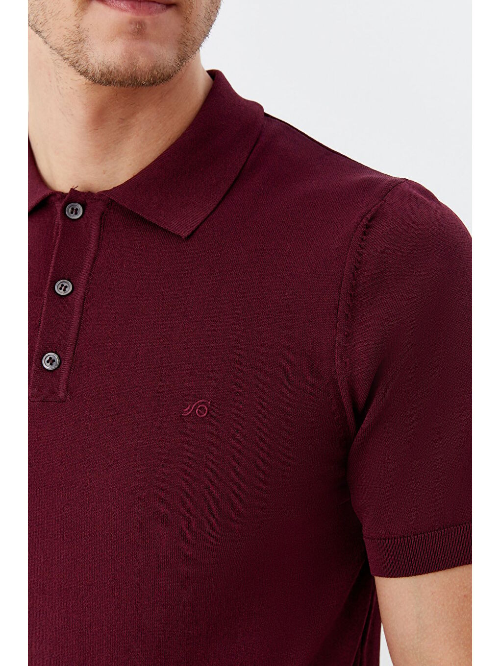 Erkek Bordo Normal Kesim Regular Fit Viskon Dokuma Düğmeli Polo Yaka Tişört-2