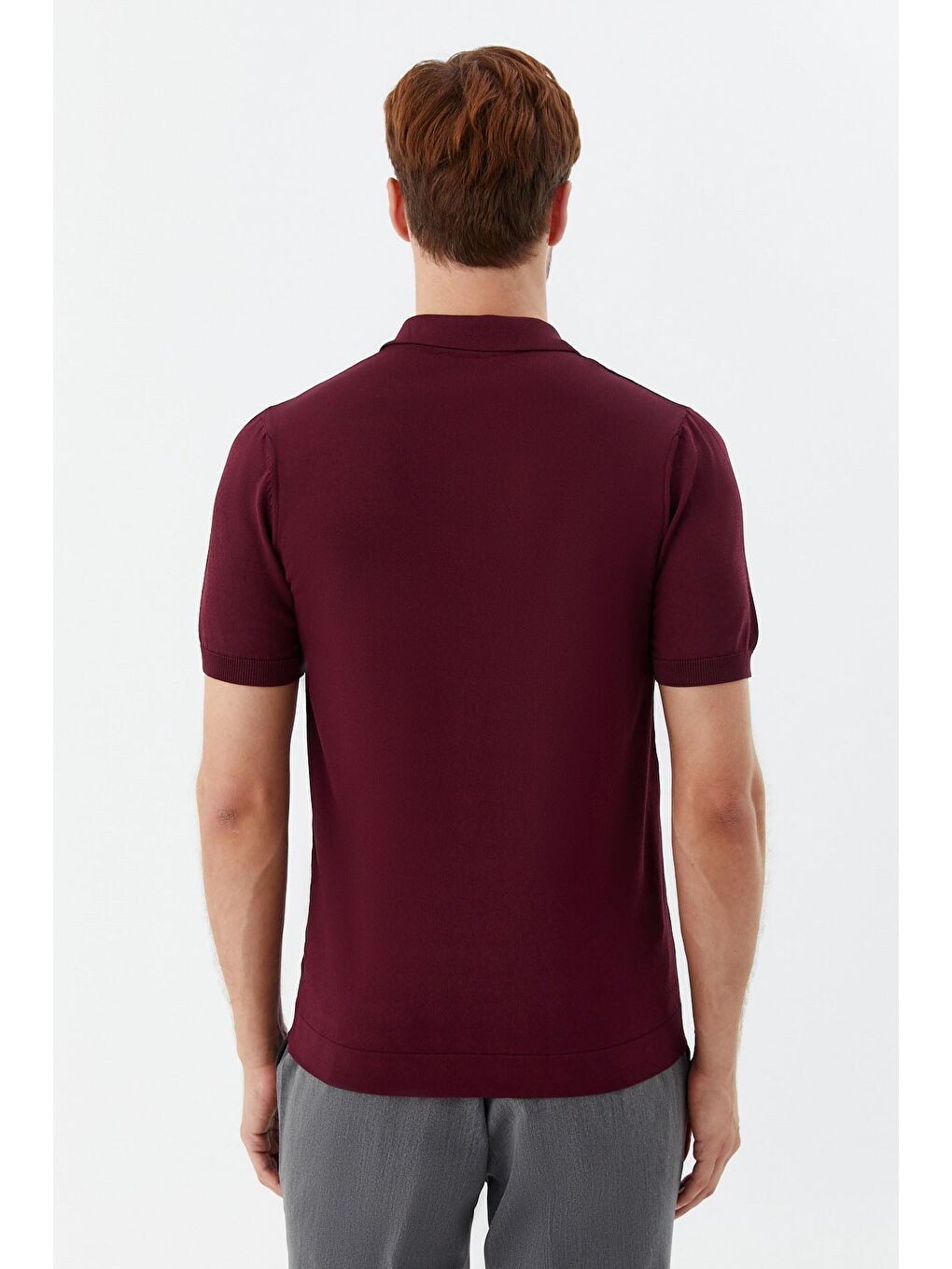 Erkek Bordo Normal Kesim Regular Fit Viskon Dokuma Düğmeli Polo Yaka Tişört-3