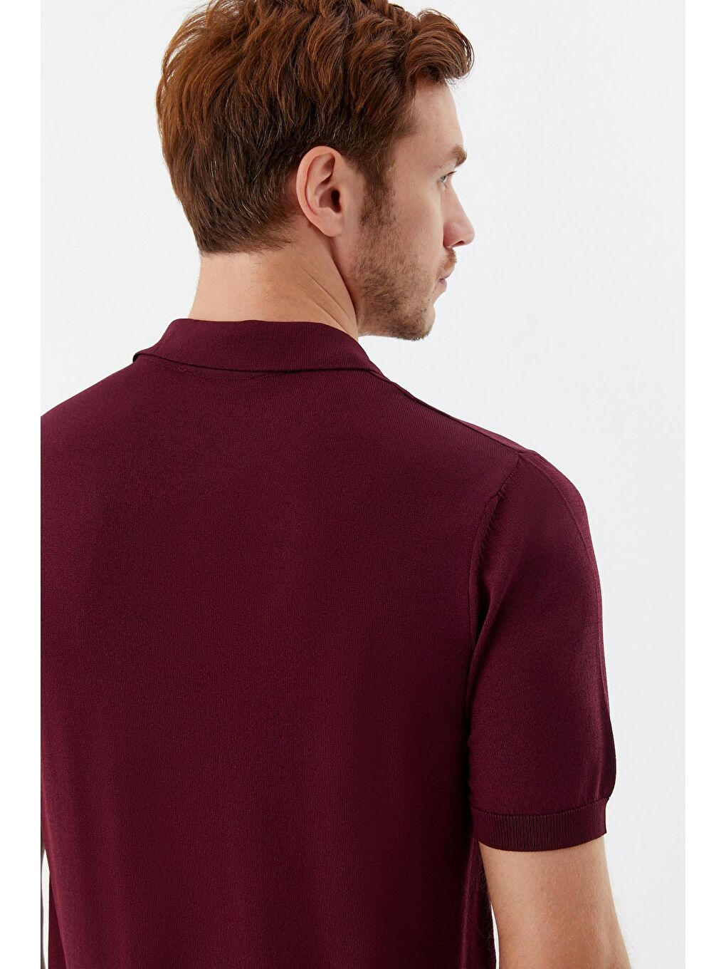 Erkek Bordo Normal Kesim Regular Fit Viskon Dokuma Düğmeli Polo Yaka Tişört-4