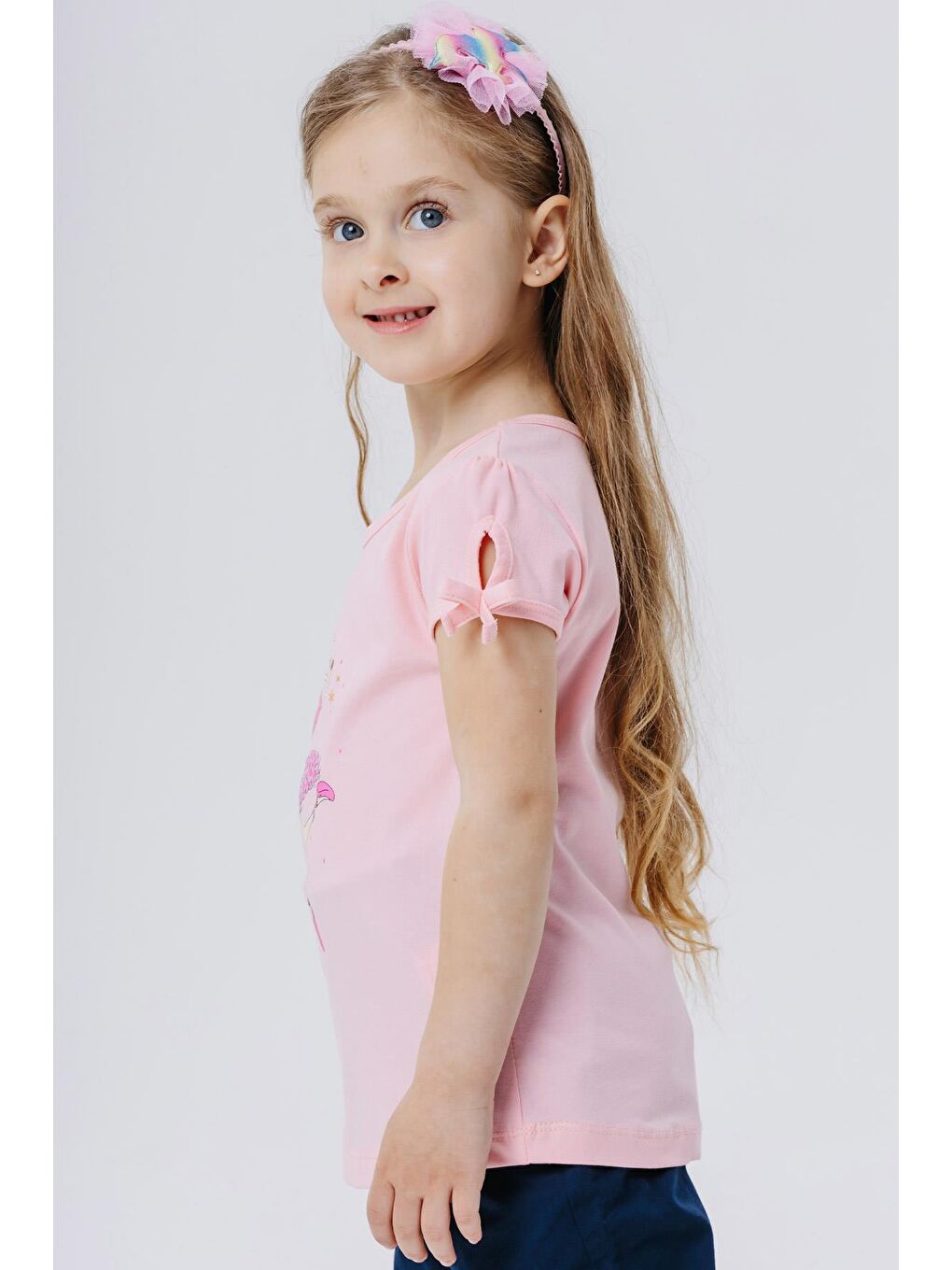 Kız Çocuk Tişört Dansçı Kız Baskılı Pullu Pembe (2-3 Yaş)-1