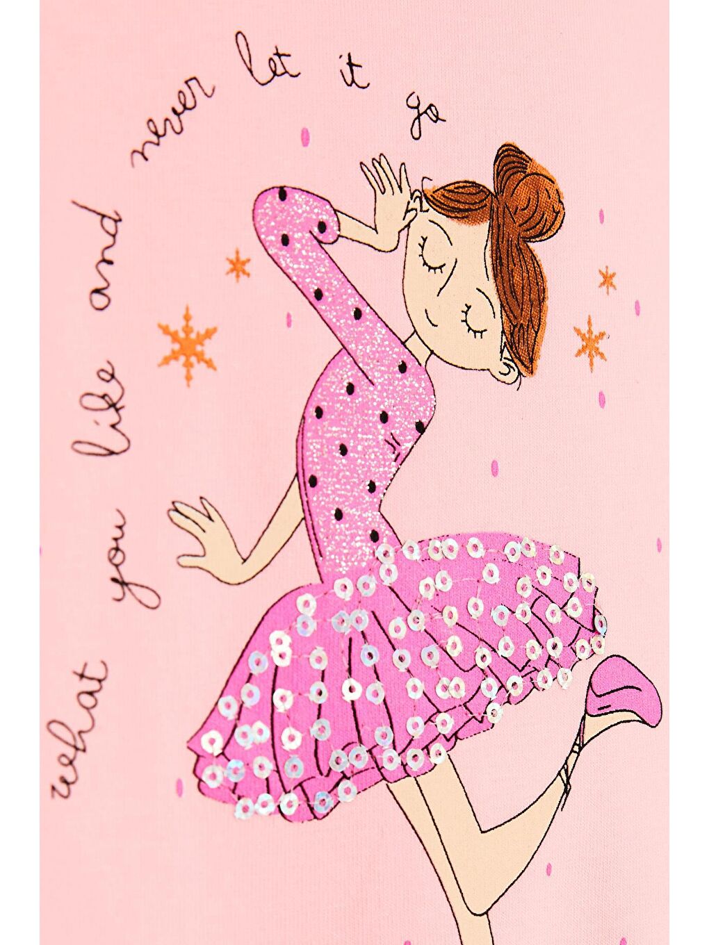 Kız Çocuk Tişört Dansçı Kız Baskılı Pullu Pembe (2-3 Yaş)-4