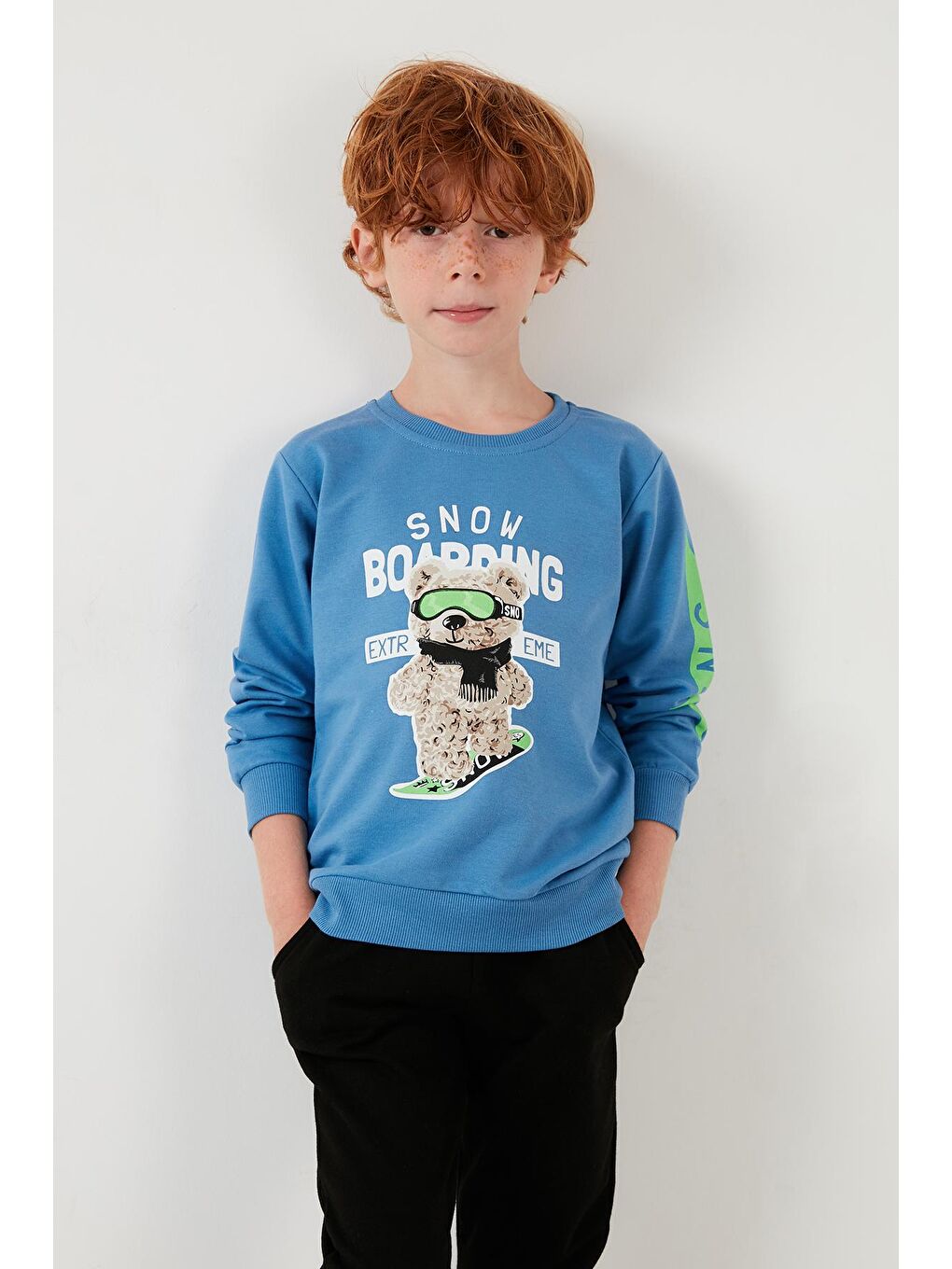 Mavi Baskılı Bisiklet Yaka Cepli % 100 Pamuk Çocuk Unisex Çocuk Takım 59211212-6