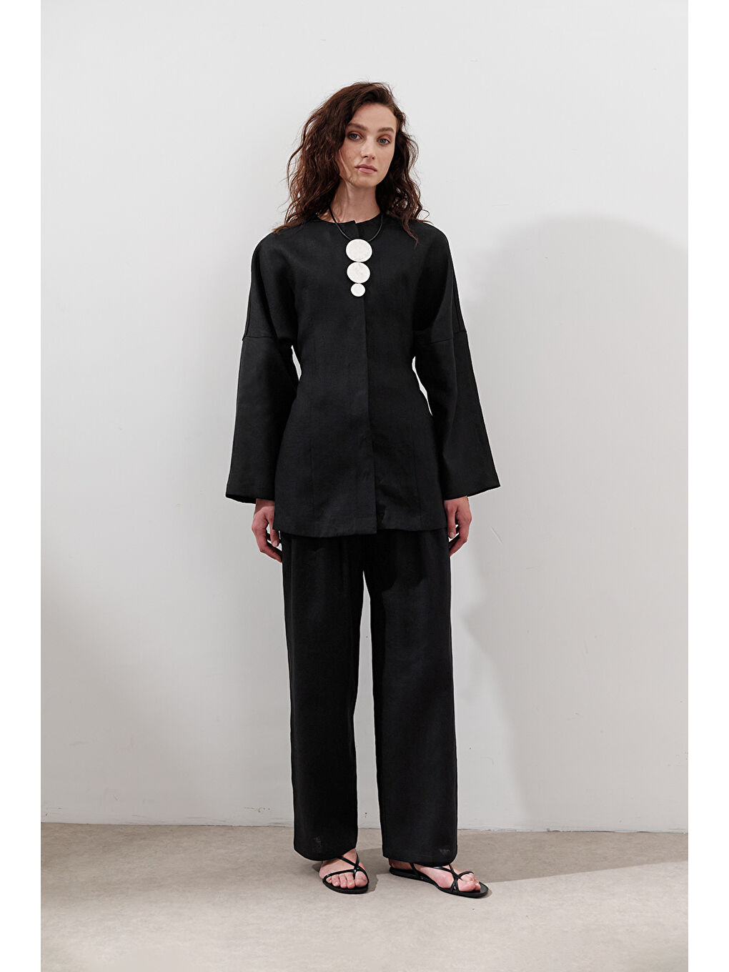 Keten Oturtmalı Ceket Siyah-3