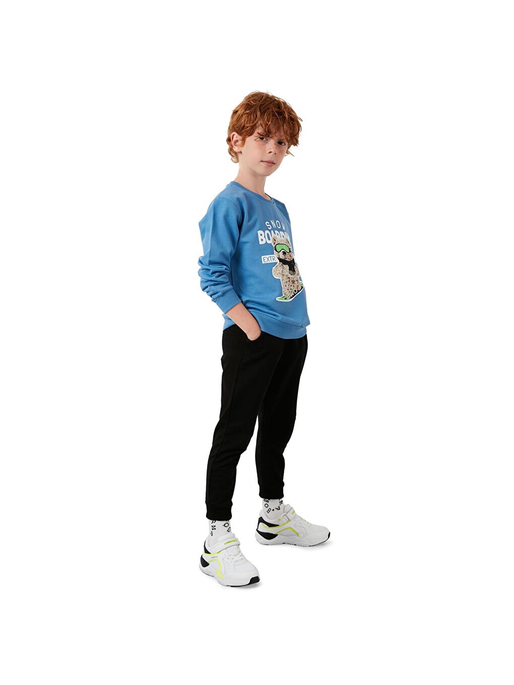 Mavi Baskılı Bisiklet Yaka Cepli % 100 Pamuk Çocuk Unisex Çocuk Takım 59211212-7