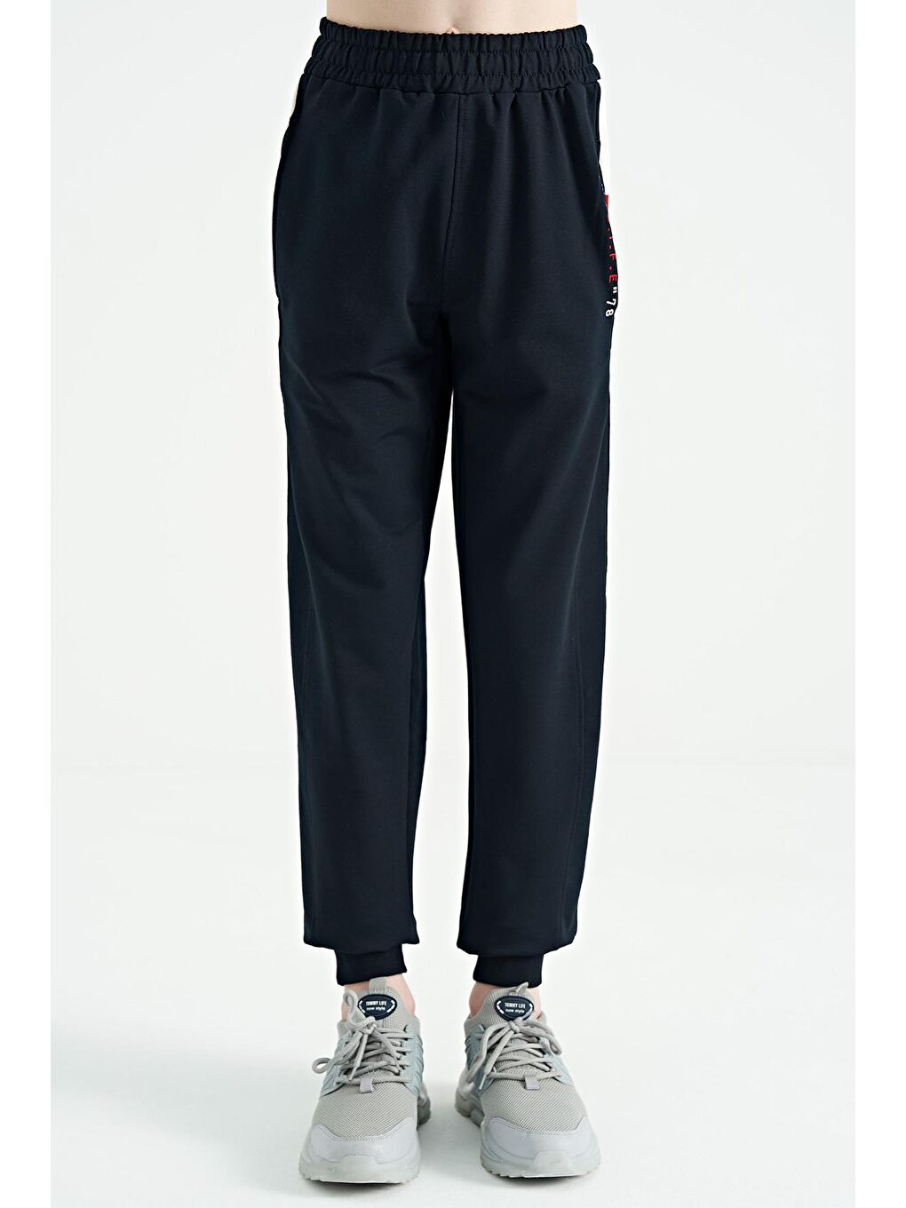 Lacivert Yan Şerit Renk Bloklu Standart Kalıp Jogger Erkek Çocuk Eşofman Alt - 11063