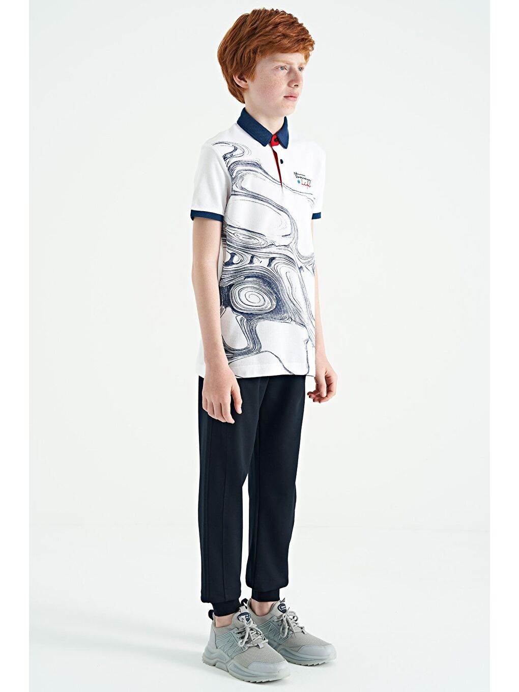 Lacivert Yan Şerit Renk Bloklu Standart Kalıp Jogger Erkek Çocuk Eşofman Alt - 11063-3