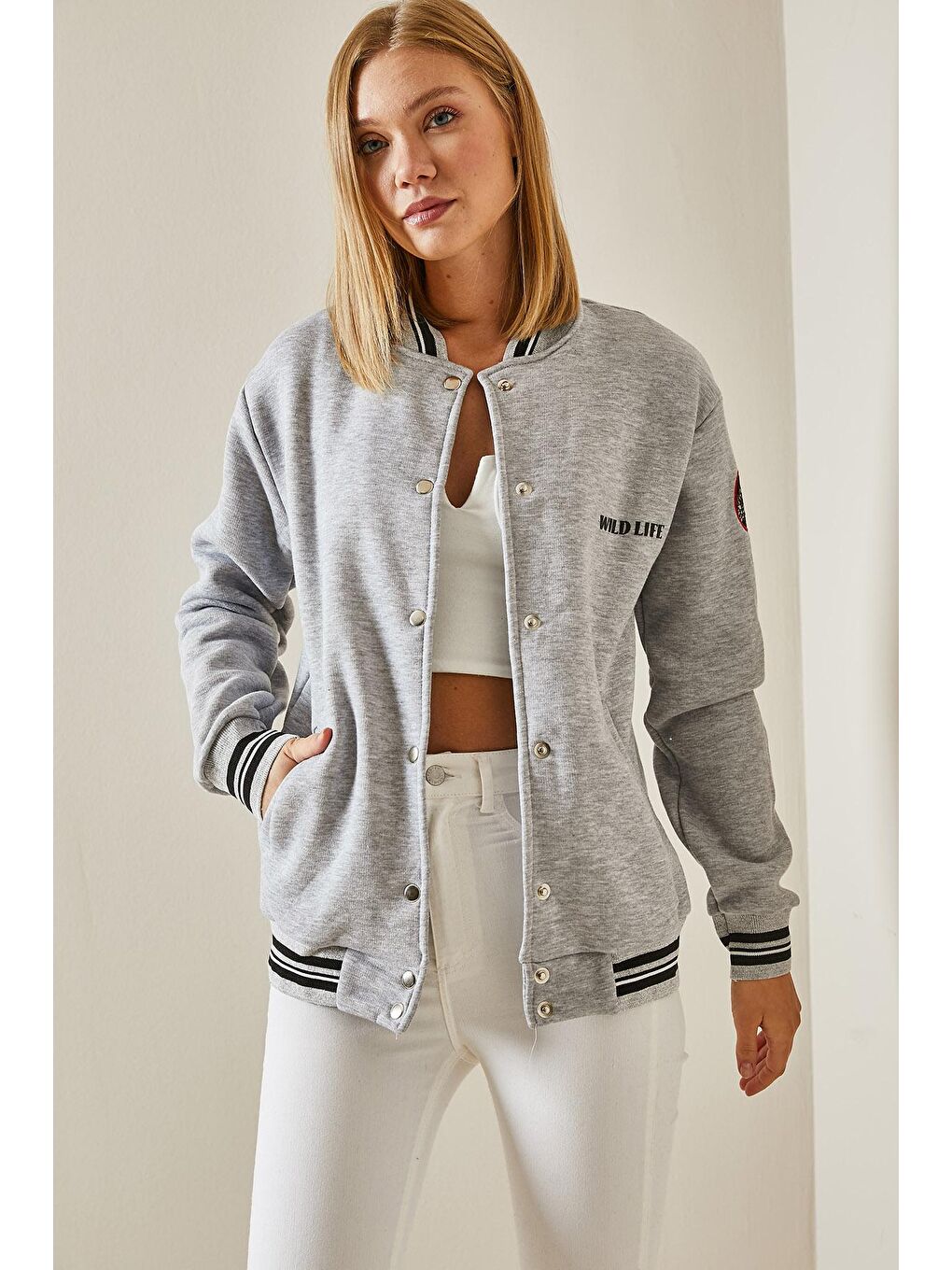 Gri Arkası Baskılı Kolej Ceket 3YXK4-47507-03-2