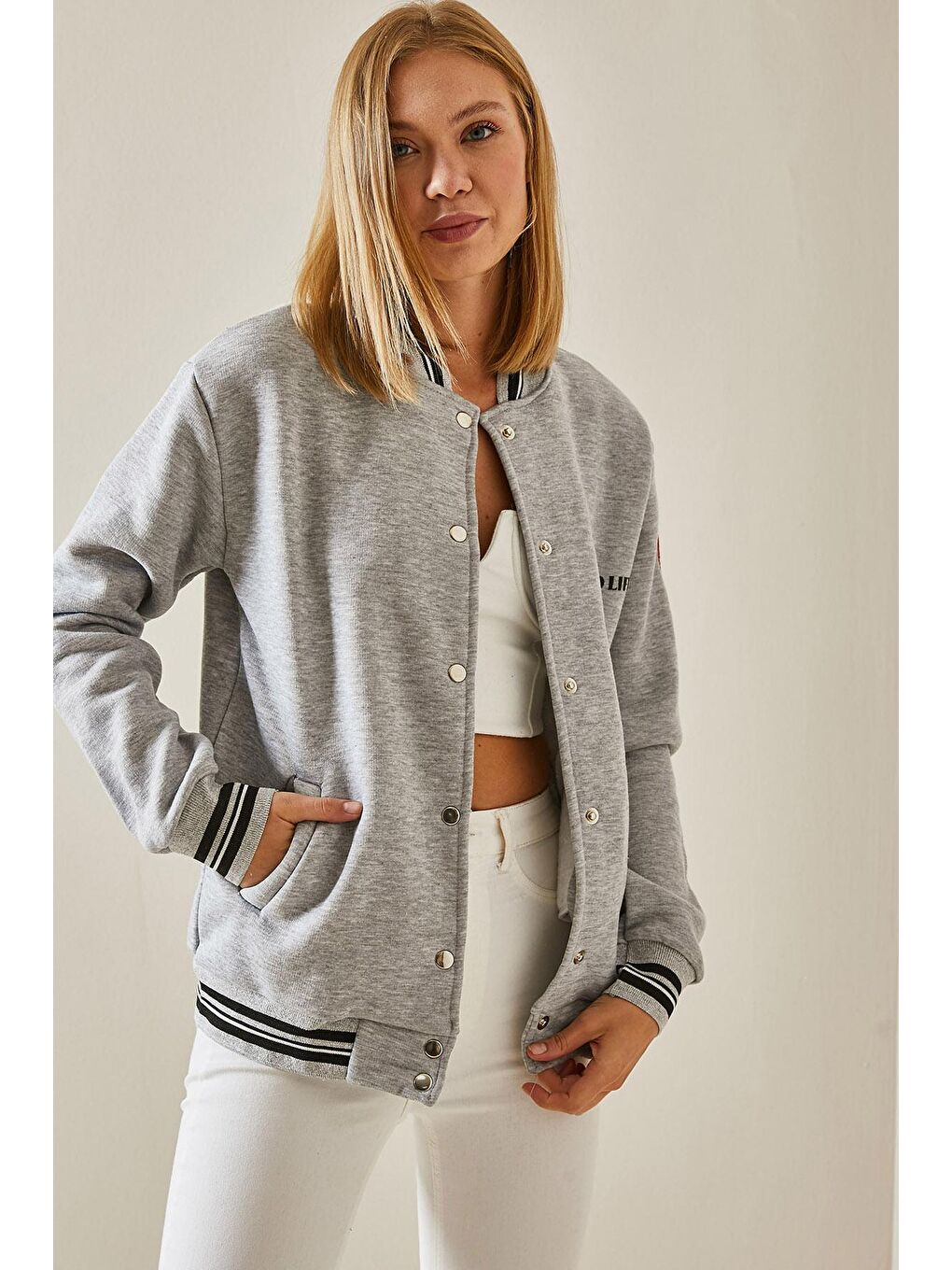 Gri Arkası Baskılı Kolej Ceket 3YXK4-47507-03-3