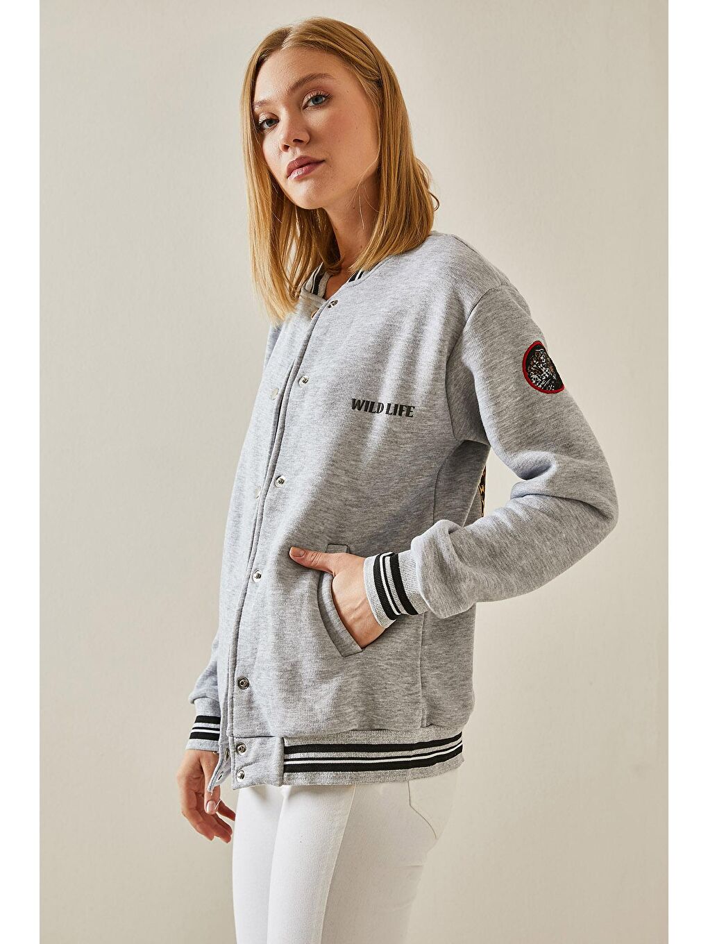 Gri Arkası Baskılı Kolej Ceket 3YXK4-47507-03-4