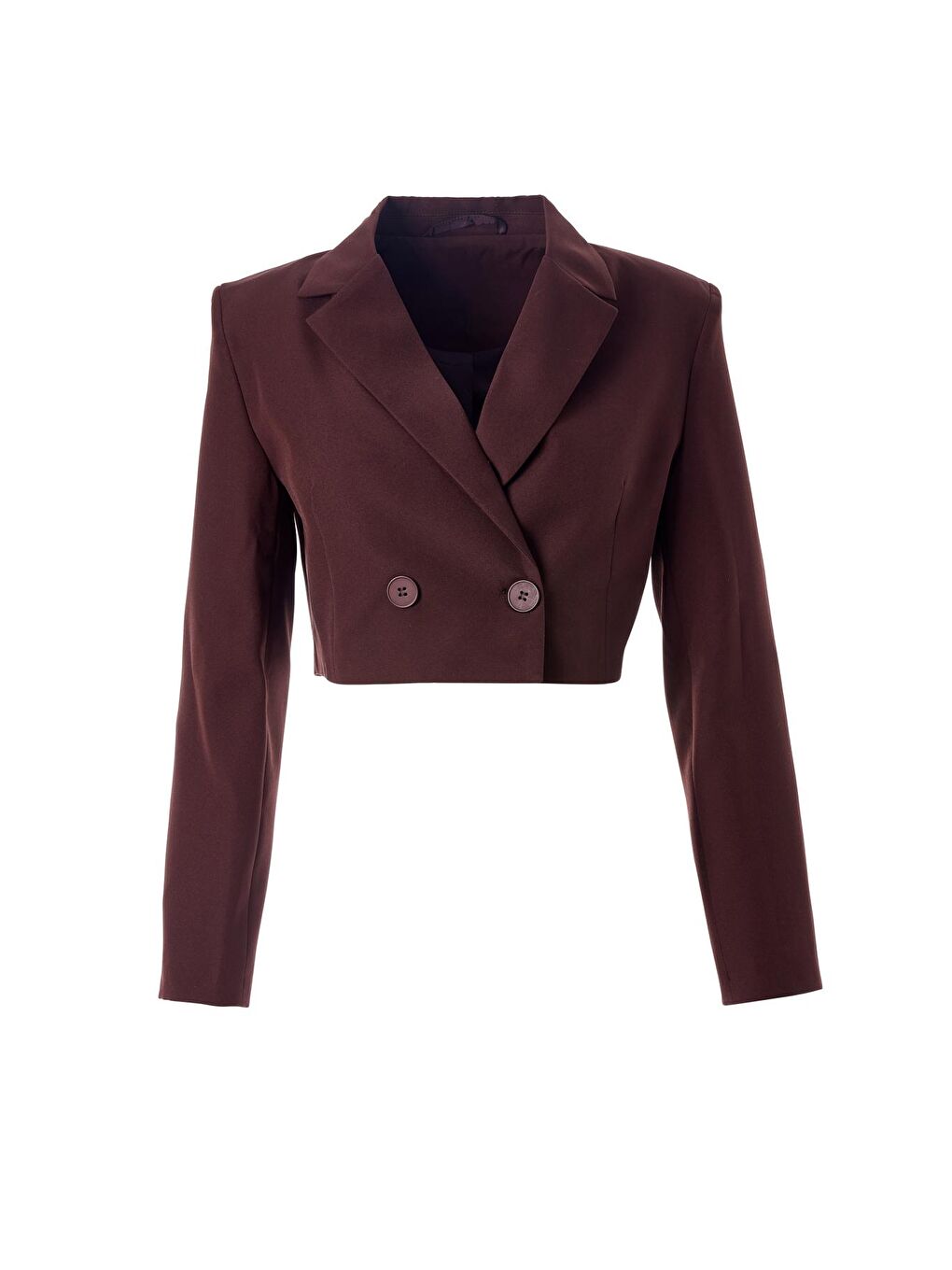 Kahverengi Kruvaze Crop Blazer Ceket Koyu Kahve-1
