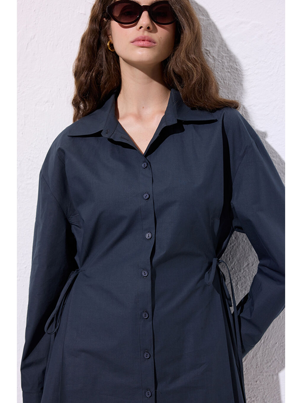Bağlama Detaylı Gömlek Lacivert-3