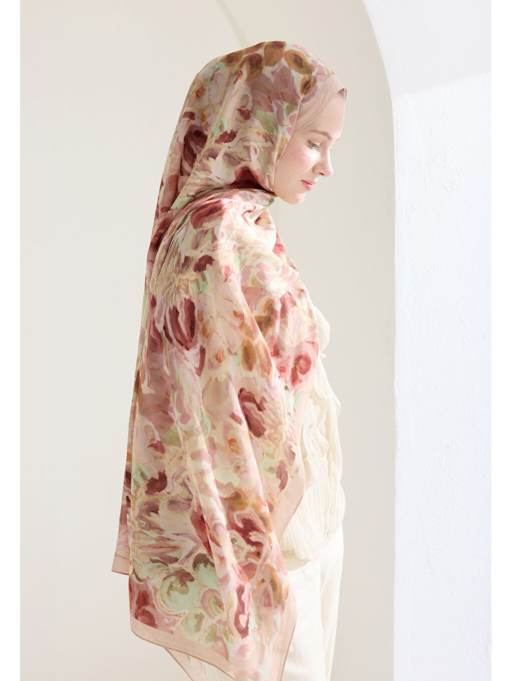 Pembe Astra Floş Viskon Şal Gül Kurusu-1