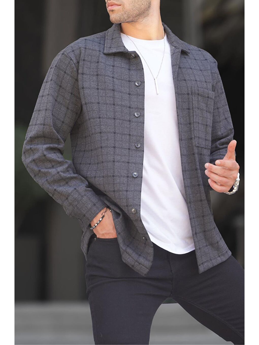 Antrasit Ekoseli Erkek Oduncu Gömlek 6710-2
