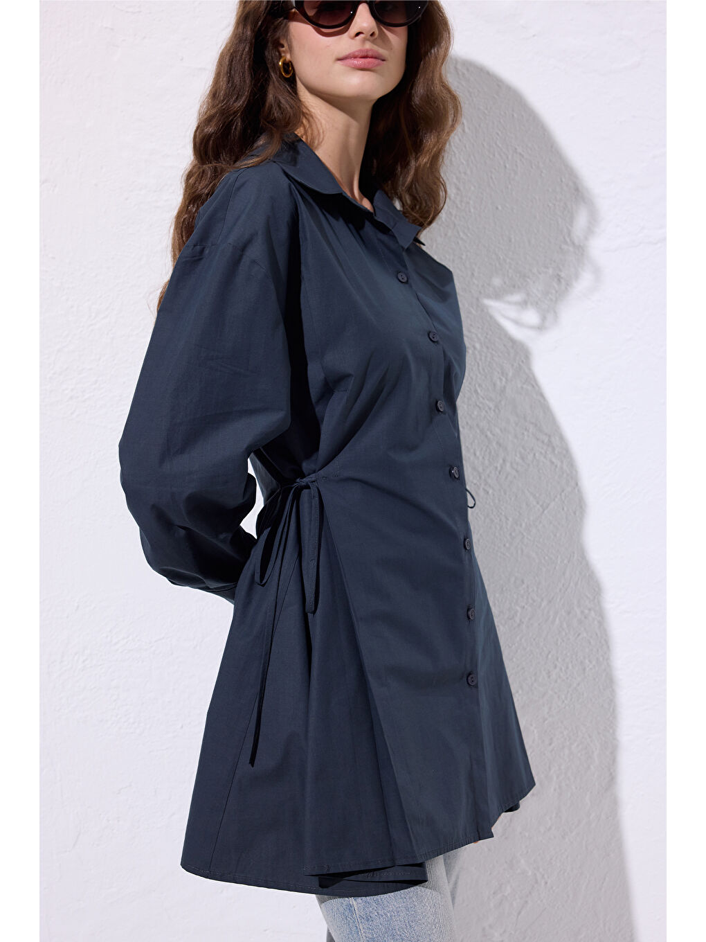 Bağlama Detaylı Gömlek Lacivert-4