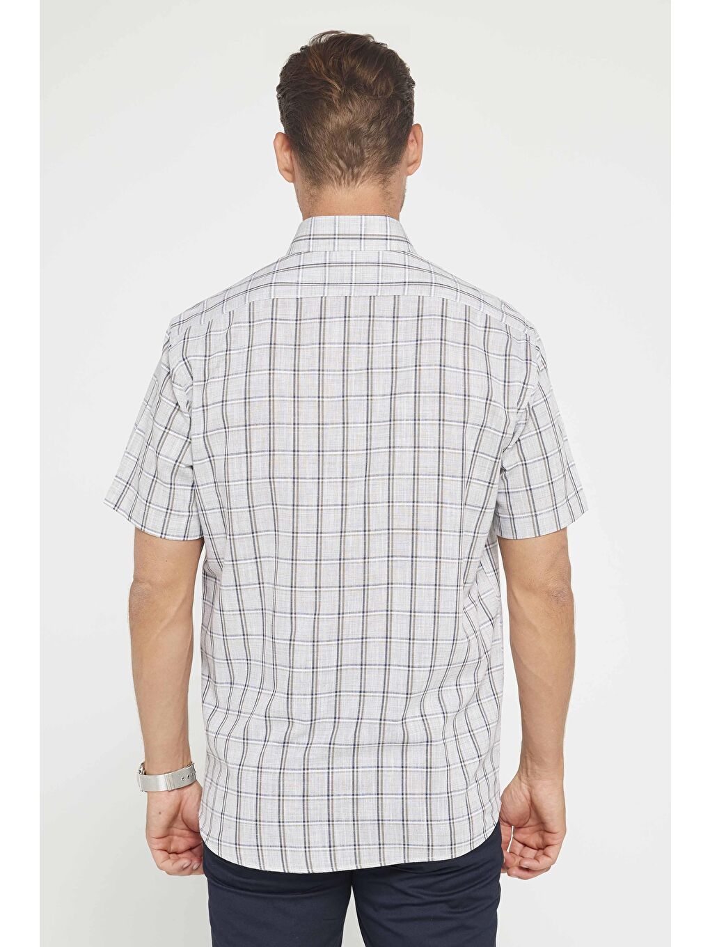 Karışık Erkek Regular Fit Klasik Kesim %100 Pamuk Keten Doku Tek Cepli Kareli Düğmeli Yaka Gömlek-4