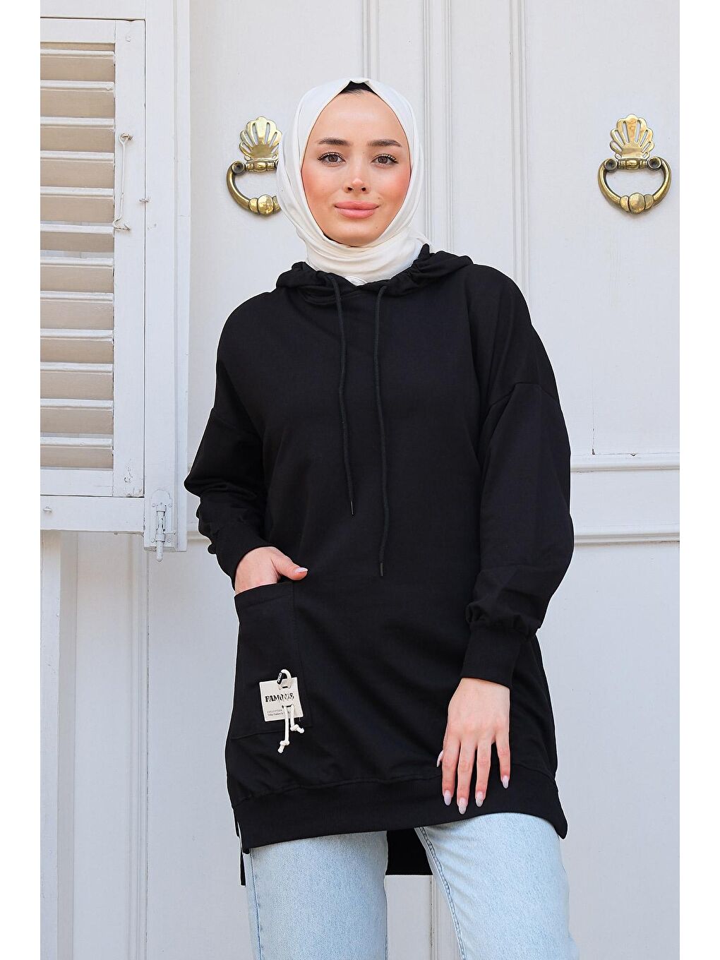 Kapüşonlu Tek Cepli Sweat Siyah