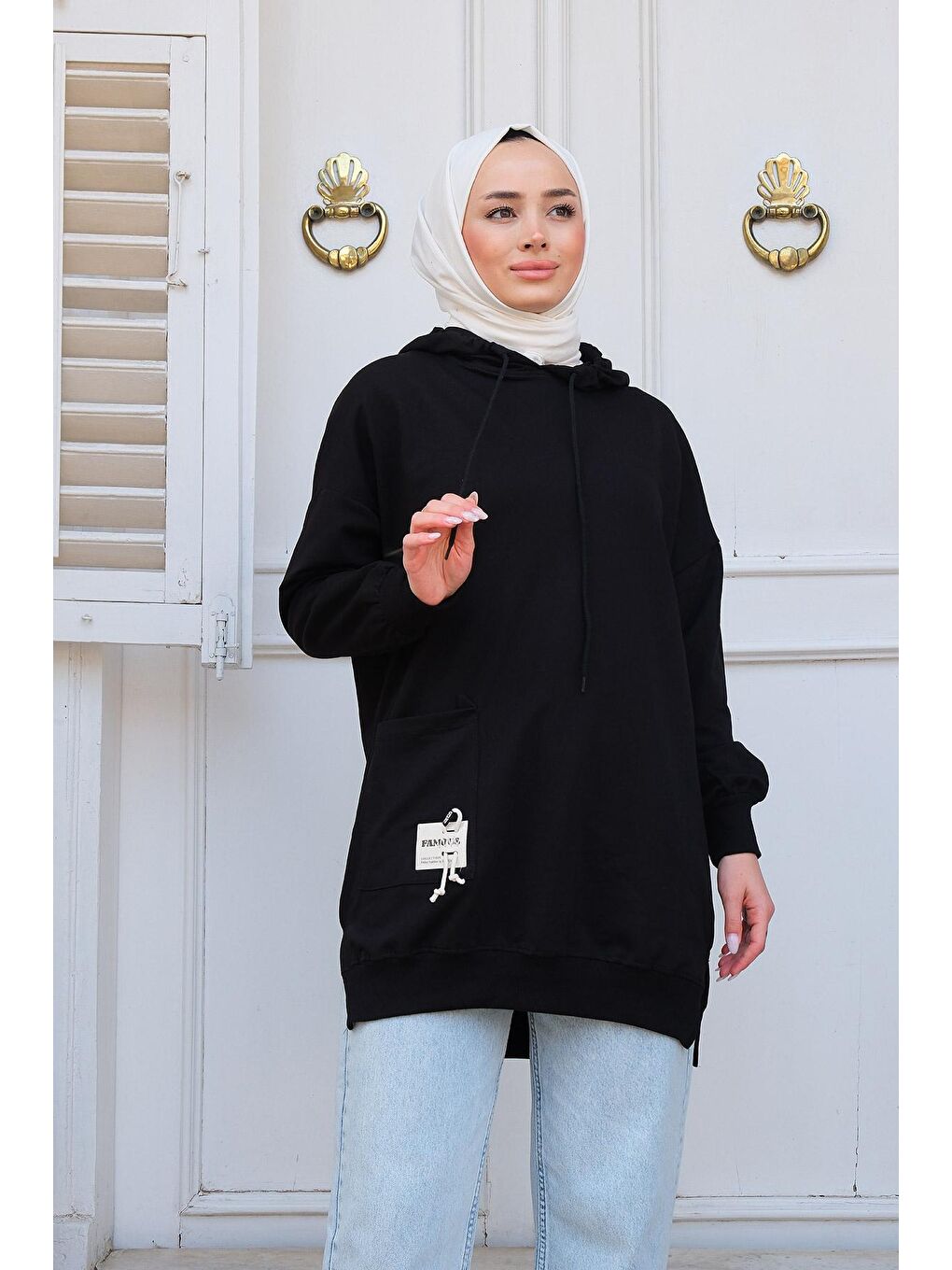 Kapüşonlu Tek Cepli Sweat Siyah-2