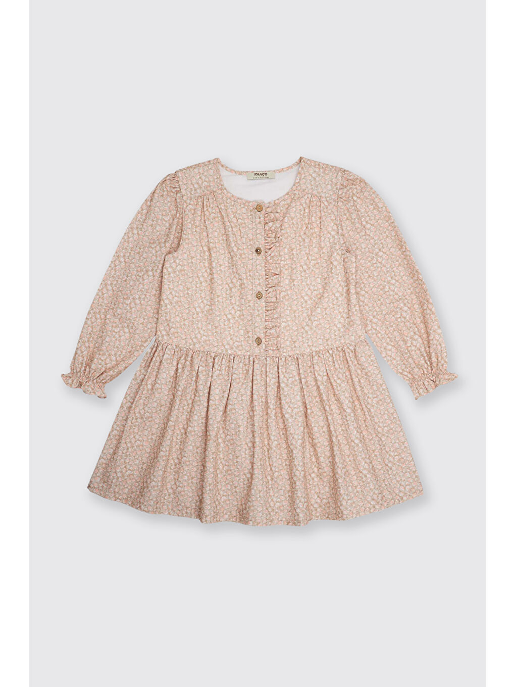 Kız Çocuk Çiçek Desenli Bej Elbise